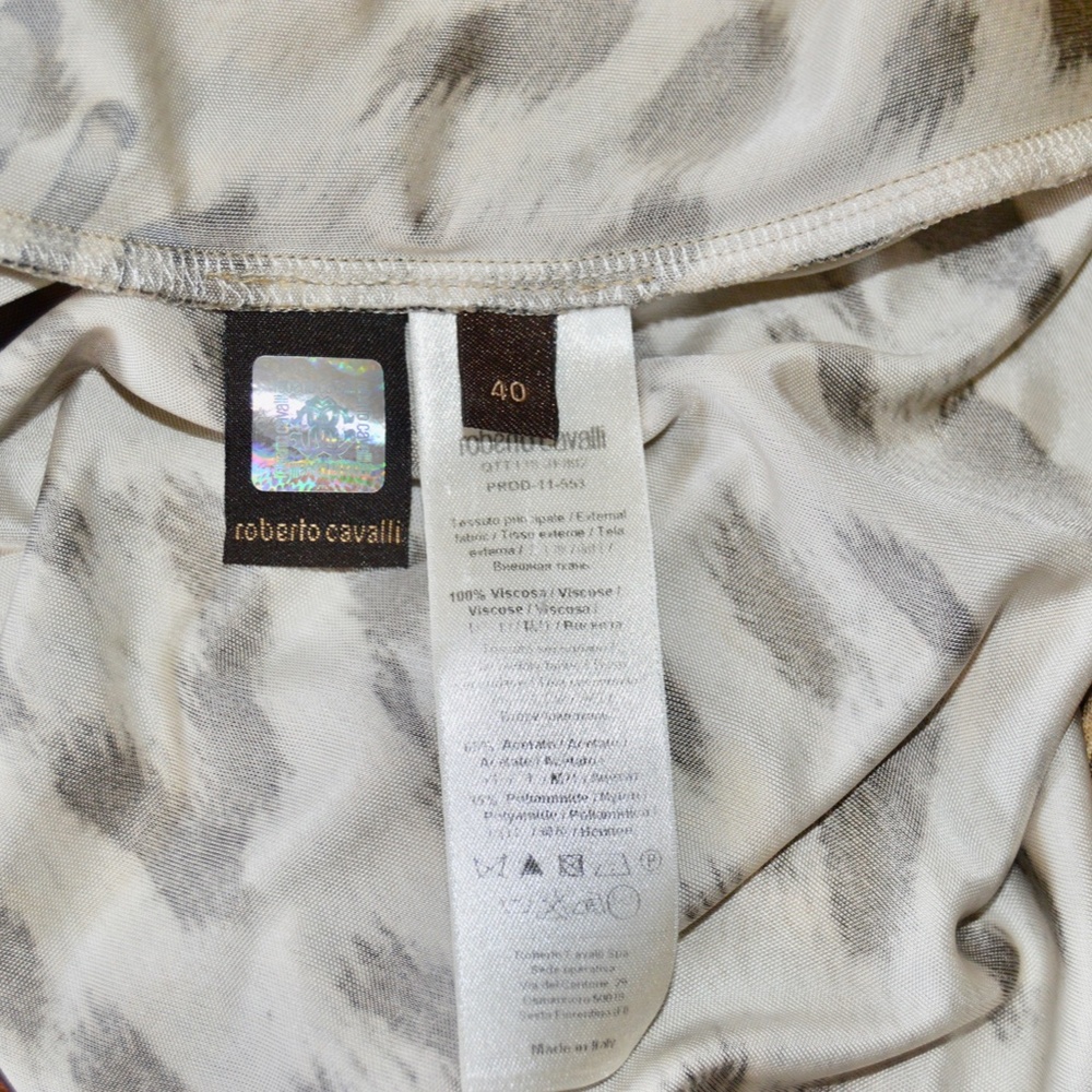 ๐ฎ๐น Roberto Cavalli Brown Animal Print Brooch Detail One Shoulder Dress Size 4 - Picture 14 of 15
